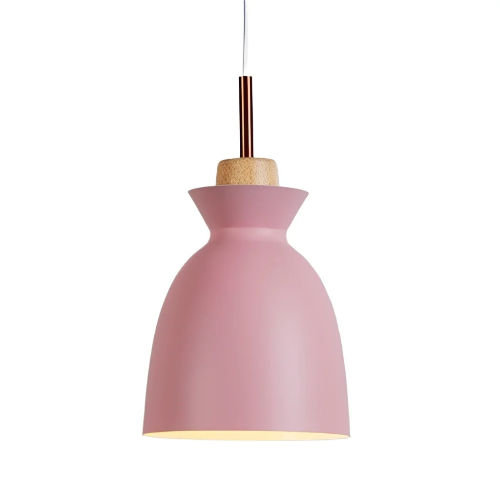 Hanglamp Scandinavisch met Houten Fitting en Metalen Kap