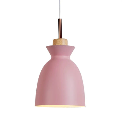 Hanglamp Scandinavisch met Houten Fitting en Metalen Kap