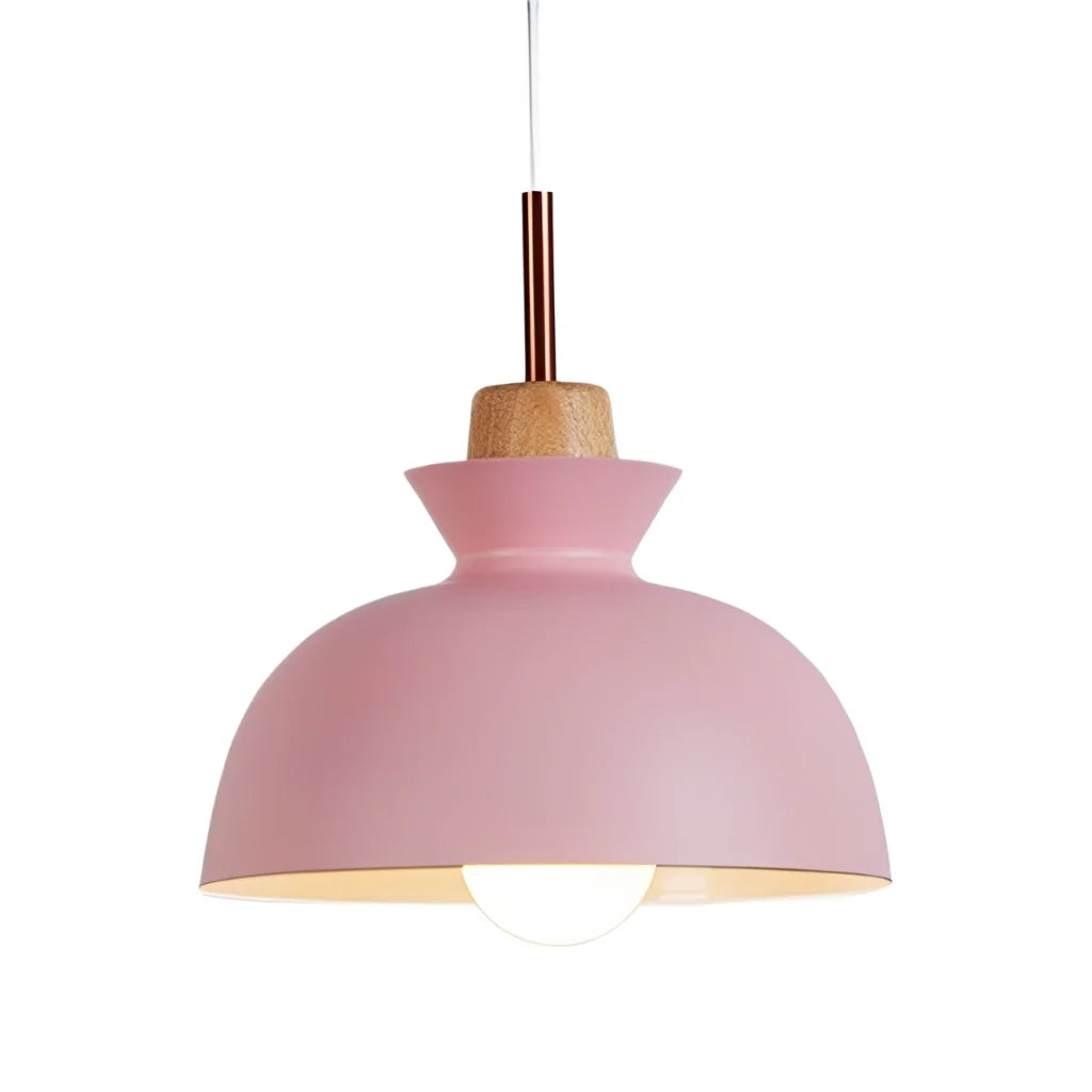 Hanglamp Scandinavisch met Houten Fitting en Metalen Kap