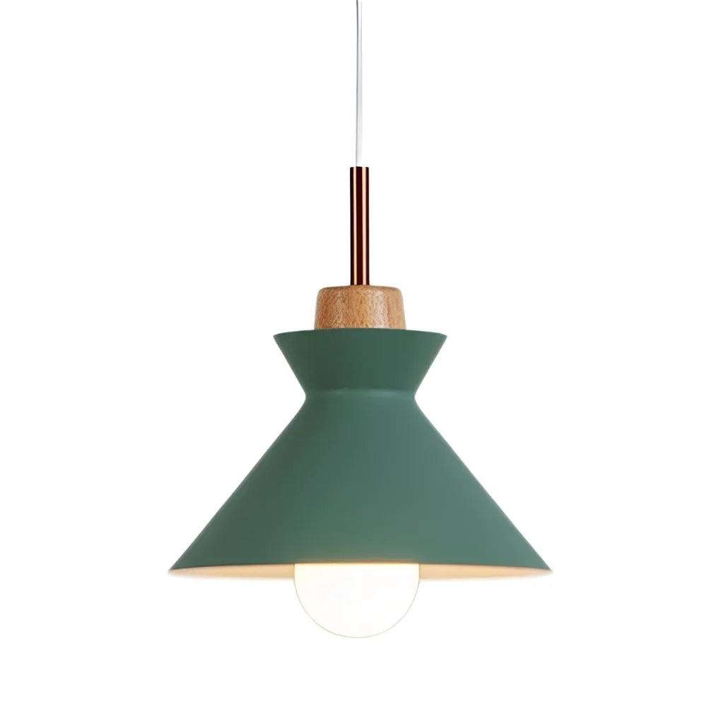 Hanglamp Scandinavisch met Houten Fitting en Metalen Kap