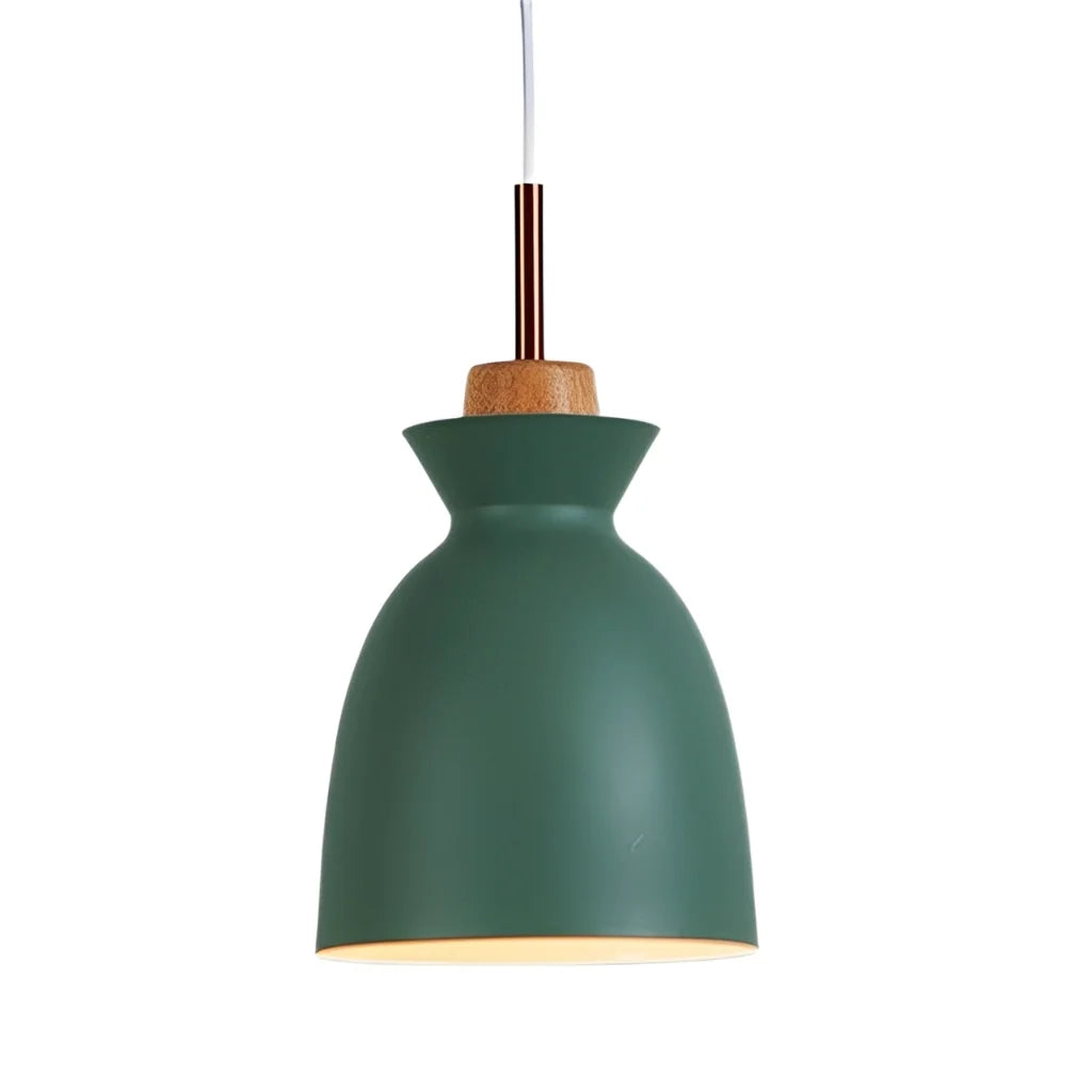 Hanglamp Scandinavisch met Houten Fitting en Metalen Kap