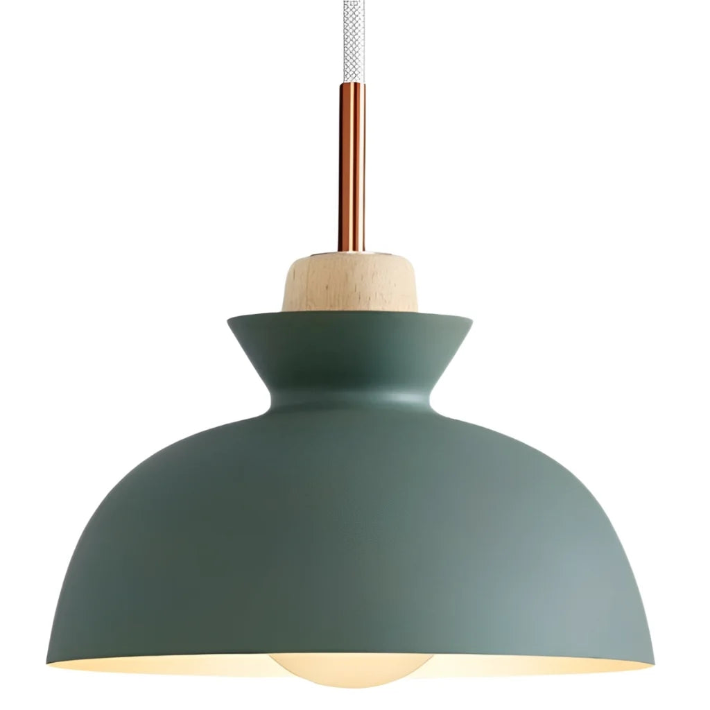 Hanglamp Scandinavisch met Houten Fitting en Metalen Kap