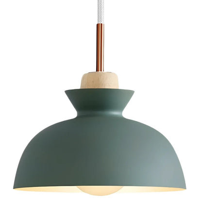 Hanglamp Scandinavisch met Houten Fitting en Metalen Kap