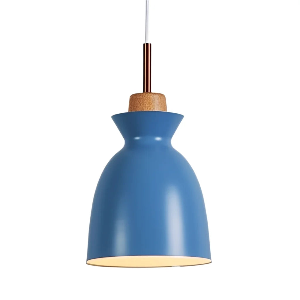 Hanglamp Scandinavisch met Houten Fitting en Metalen Kap