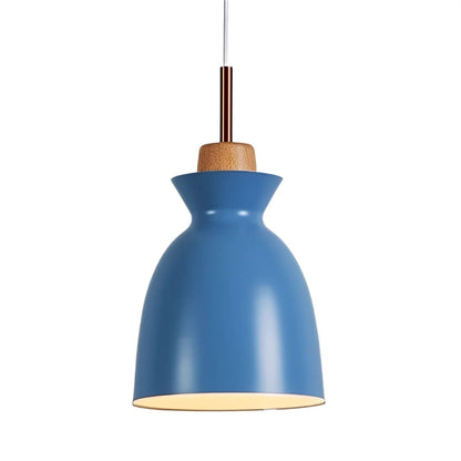 Hanglamp Scandinavisch met Houten Fitting en Metalen Kap