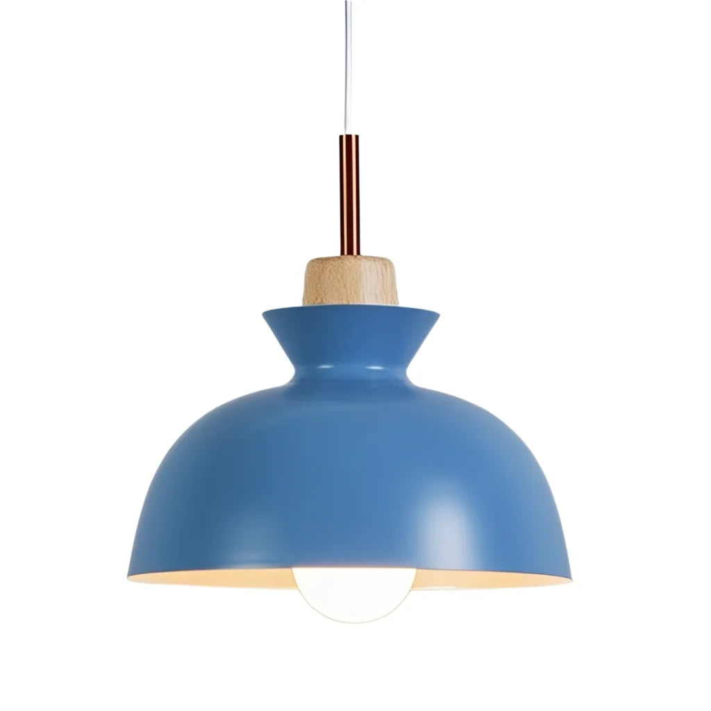 Hanglamp Scandinavisch met Houten Fitting en Metalen Kap