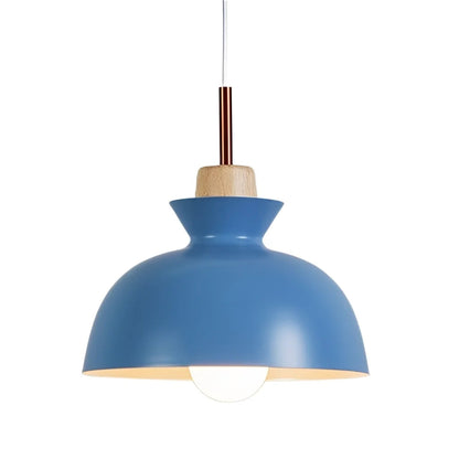 Hanglamp Scandinavisch met Houten Fitting en Metalen Kap