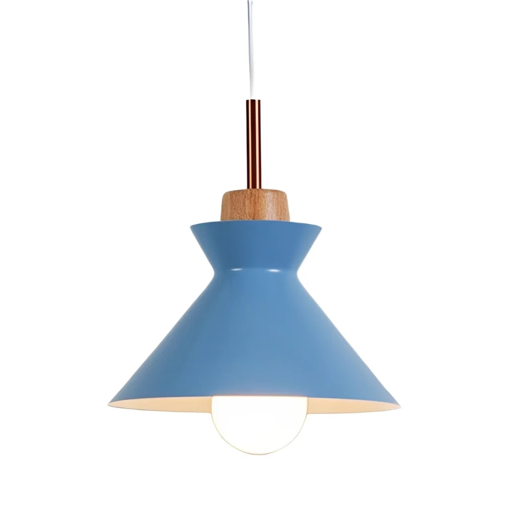 Hanglamp Scandinavisch met Houten Fitting en Metalen Kap