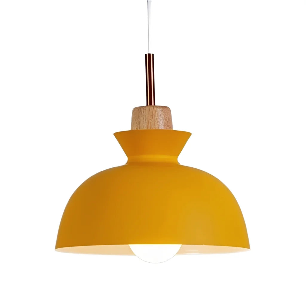 Hanglamp Scandinavisch met Houten Fitting en Metalen Kap