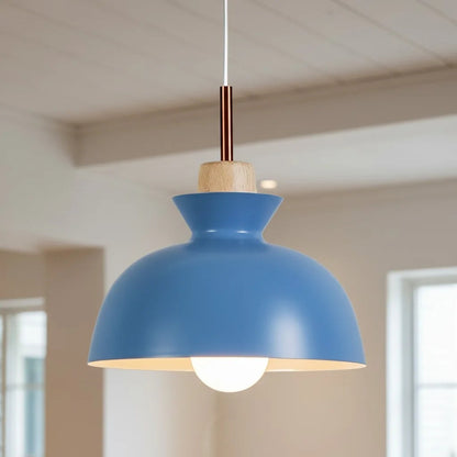 Hanglamp Scandinavisch met Houten Fitting en Metalen Kap