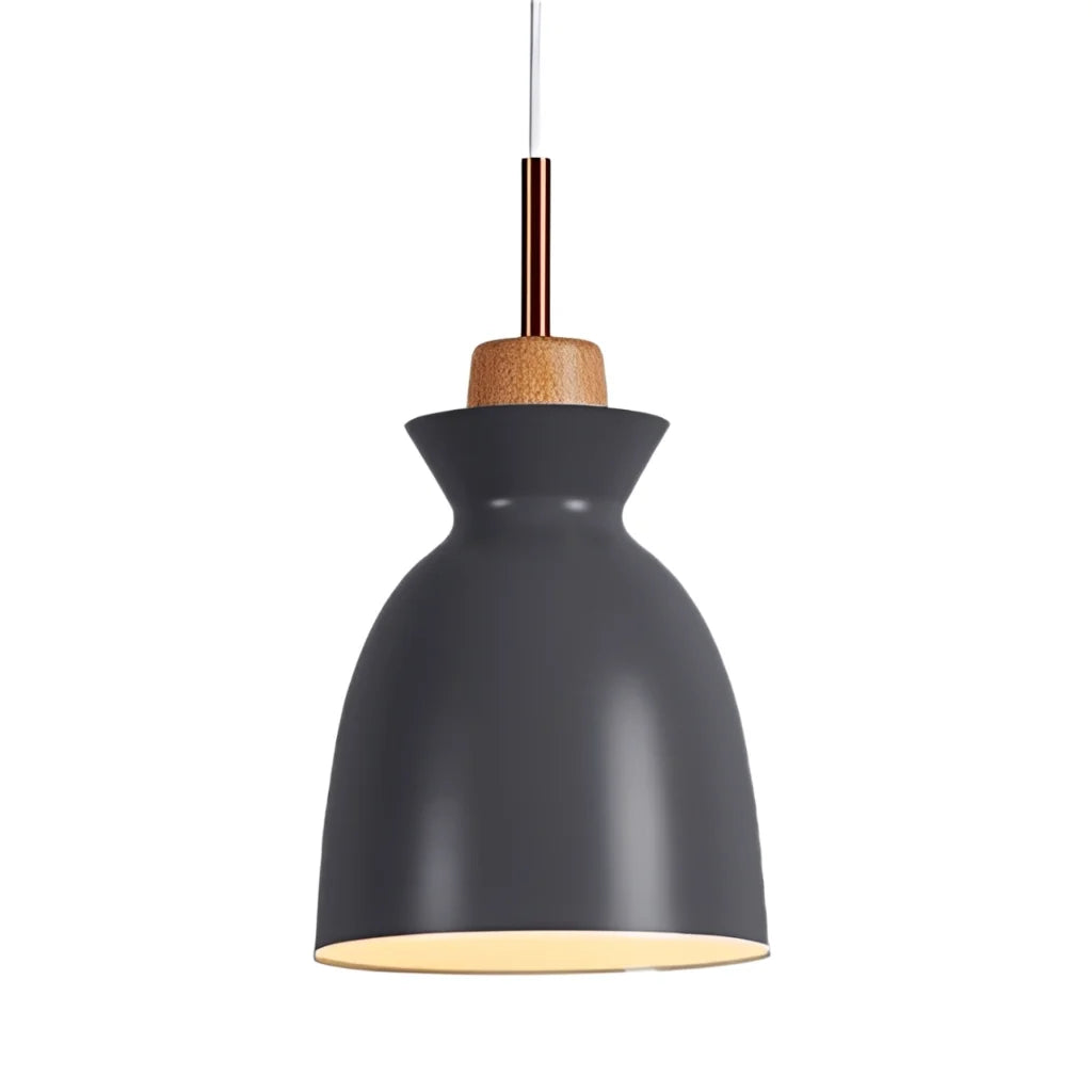 Hanglamp Scandinavisch met Houten Fitting en Metalen Kap