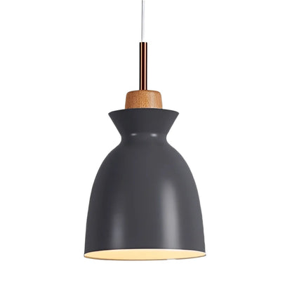 Hanglamp Scandinavisch met Houten Fitting en Metalen Kap