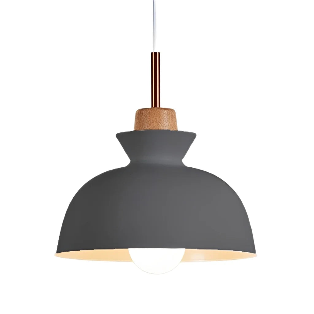 Hanglamp Scandinavisch met Houten Fitting en Metalen Kap