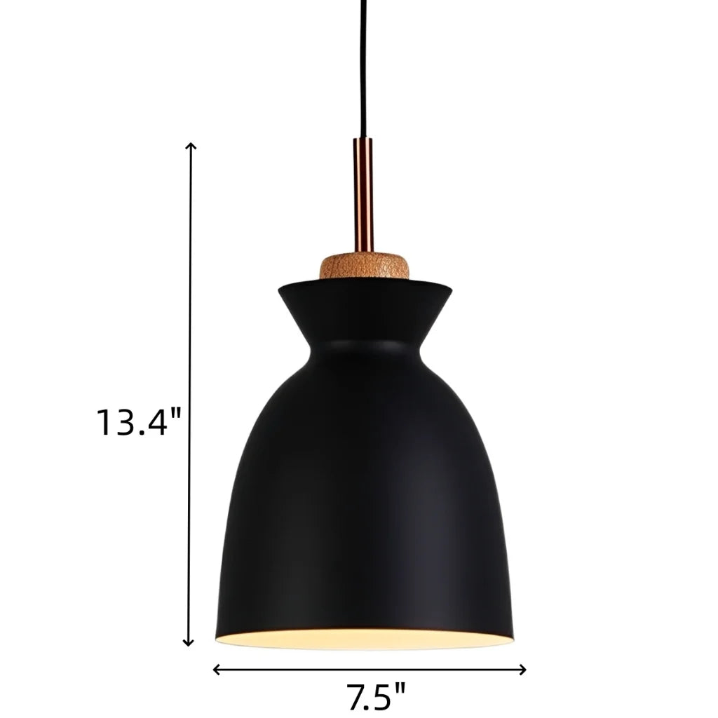 Hanglamp Scandinavisch met Houten Fitting en Metalen Kap