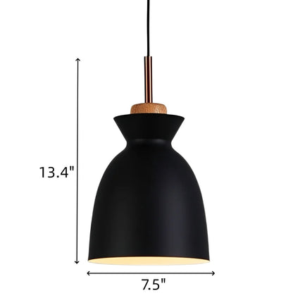 Hanglamp Scandinavisch met Houten Fitting en Metalen Kap