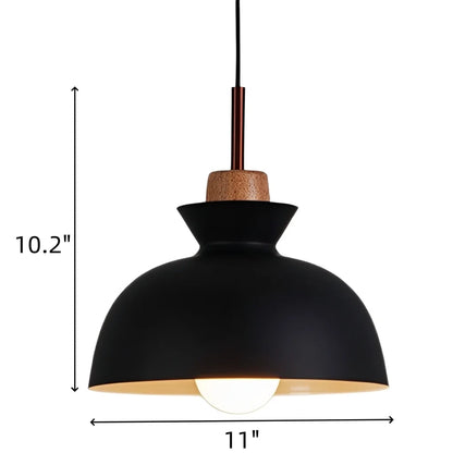 Hanglamp Scandinavisch met Houten Fitting en Metalen Kap