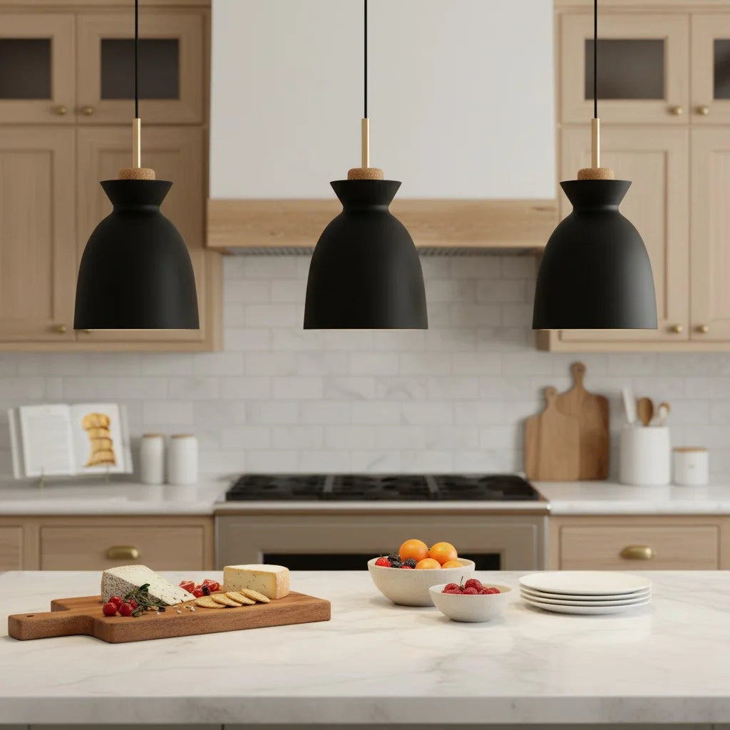 Hanglamp Scandinavisch met Houten Fitting en Metalen Kap