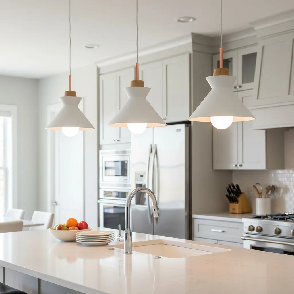 Hanglamp Scandinavisch met Houten Fitting en Metalen Kap