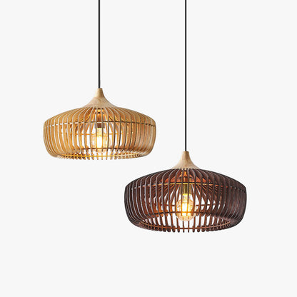 Hanglamp Scandinavisch met Houten Kooi Kap en E27 Fitting