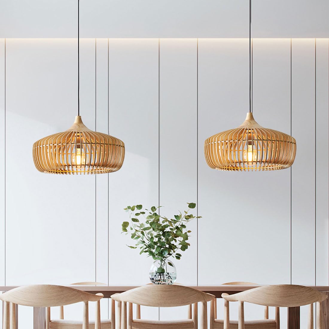Hanglamp Scandinavisch met Houten Kooi Kap en E27 Fitting