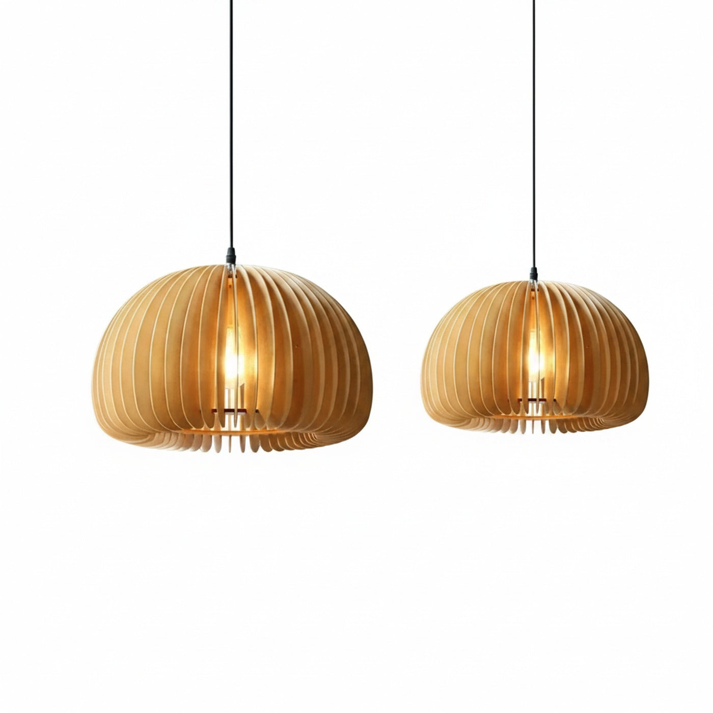 Hanglamp Scandinavisch met Houten Lamellen en Koepelvorm