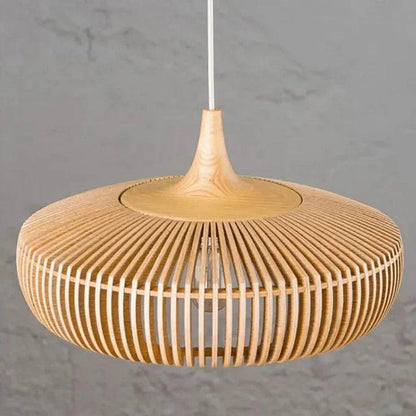 Hanglamp Scandinavisch met Houten Lattenwerk en Ronde Kap