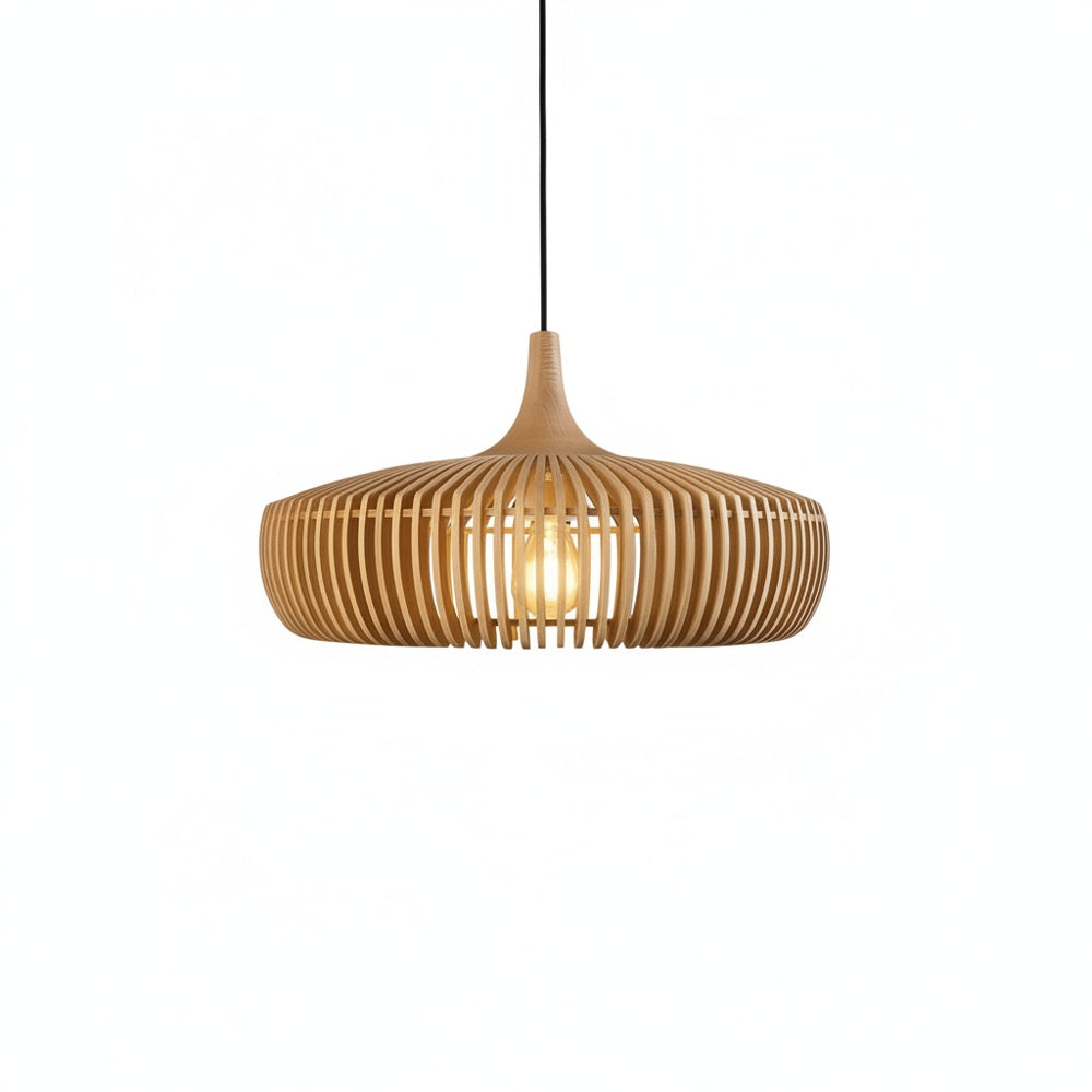 Hanglamp Scandinavisch met Houten Lattenwerk en Ronde Kap
