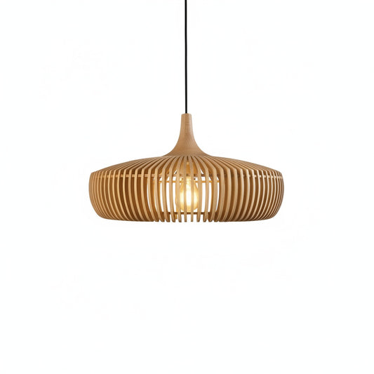 Hanglamp Scandinavisch met Houten Lattenwerk en Ronde Kap