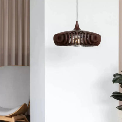 Hanglamp Scandinavisch met Houten Lattenwerk en Ronde Kap