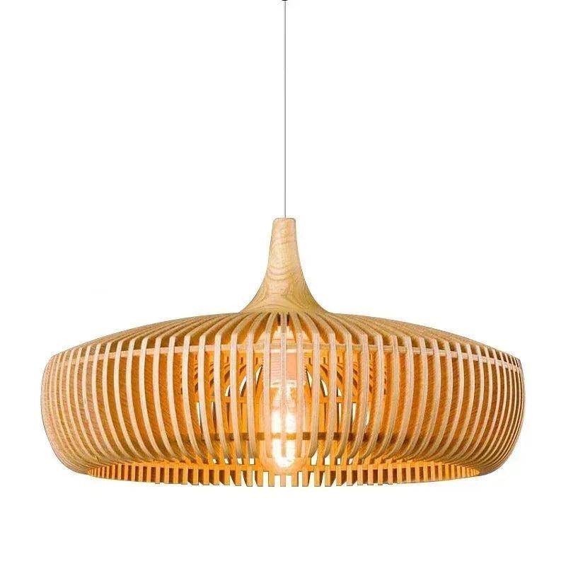 Hanglamp Scandinavisch met Houten Lattenwerk en Ronde Kap