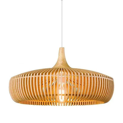 Hanglamp Scandinavisch met Houten Lattenwerk en Ronde Kap