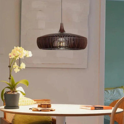 Hanglamp Scandinavisch met Houten Lattenwerk en Ronde Kap