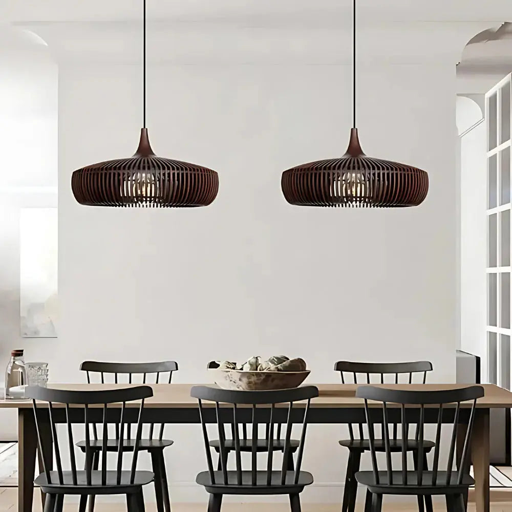 Hanglamp Scandinavisch met Houten Lattenwerk en Ronde Kap