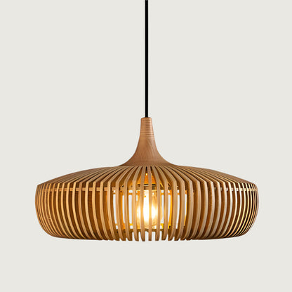 Hanglamp Scandinavisch met Houten Lattenwerk en Ronde Kap