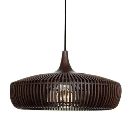 Hanglamp Scandinavisch met Houten Lattenwerk en Ronde Kap