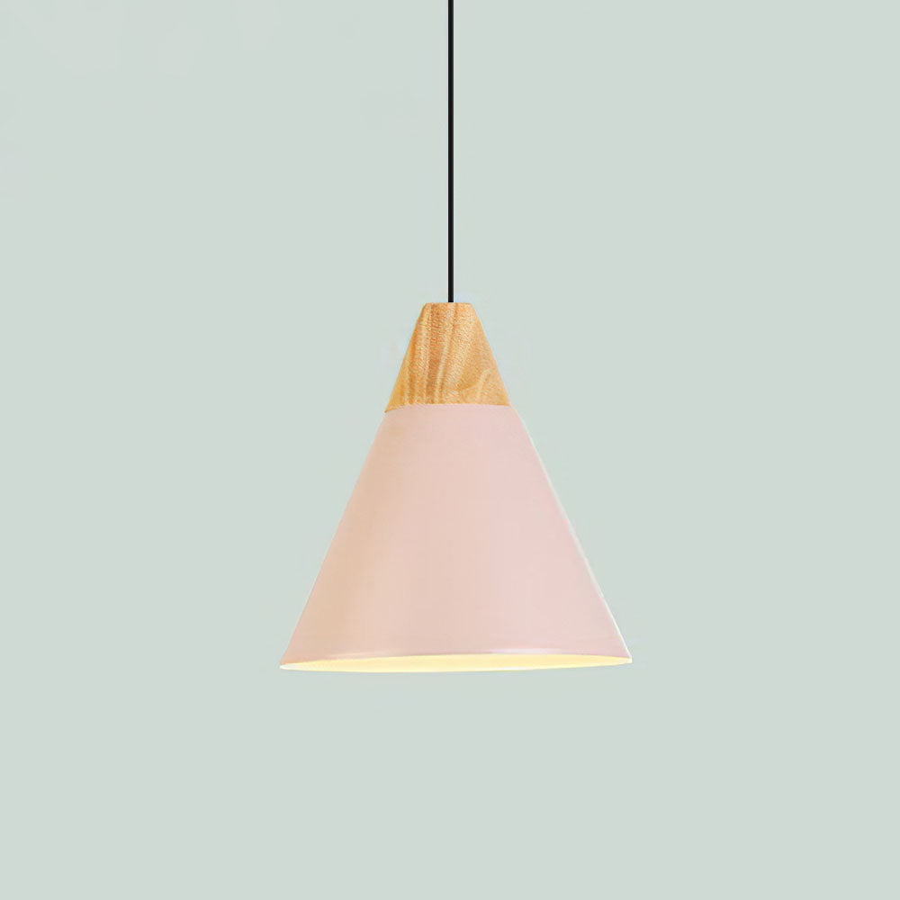 Hanglamp Scandinavisch met Houten Top en Conische Kap