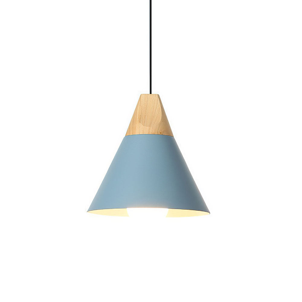 Hanglamp Scandinavisch met Houten Top en Conische Kap