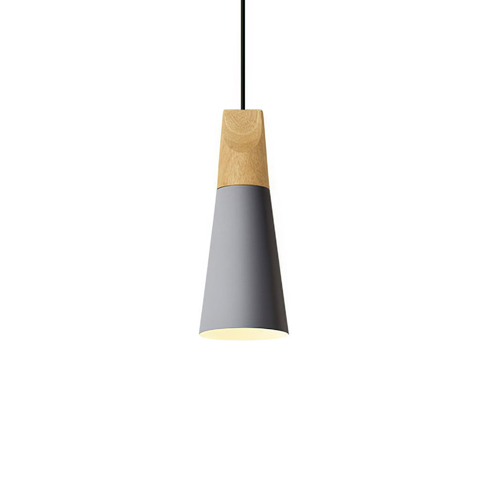 Hanglamp Scandinavisch met Houten Top en Conische Kap
