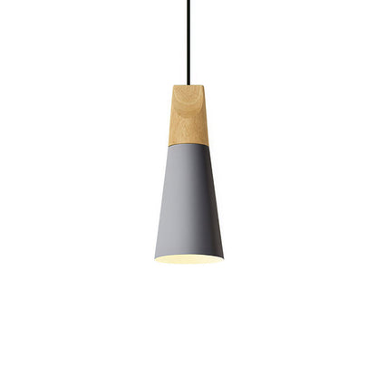 Hanglamp Scandinavisch met Houten Top en Conische Kap