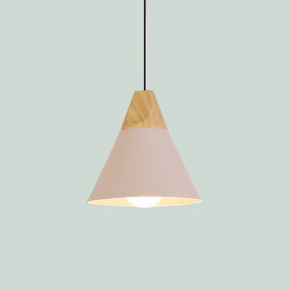 Hanglamp Scandinavisch met Houten Top en Conische Kap