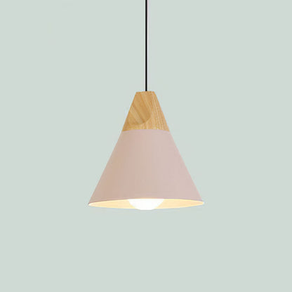 Hanglamp Scandinavisch met Houten Top en Conische Kap