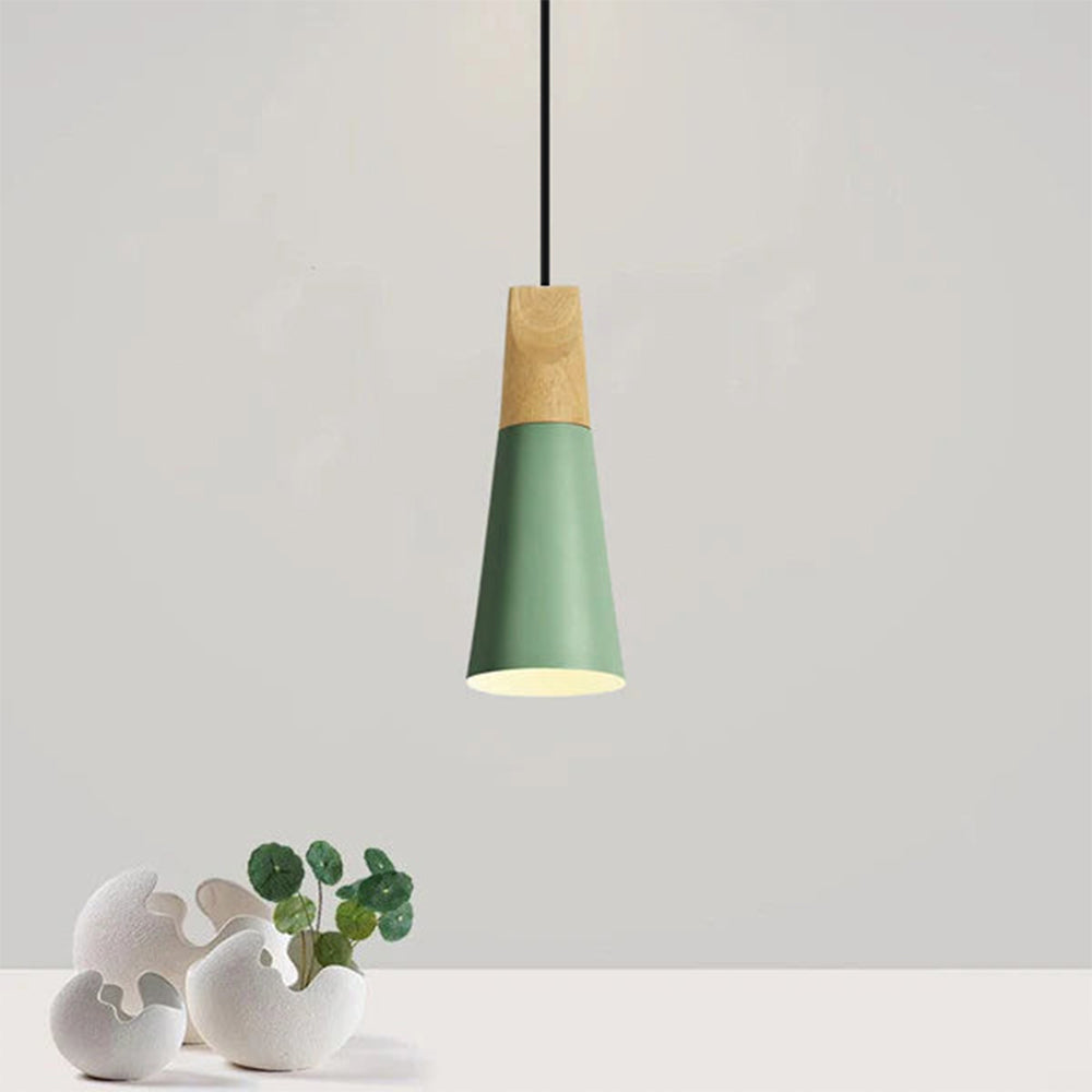 Hanglamp Scandinavisch met Houten Top en Conische Kap