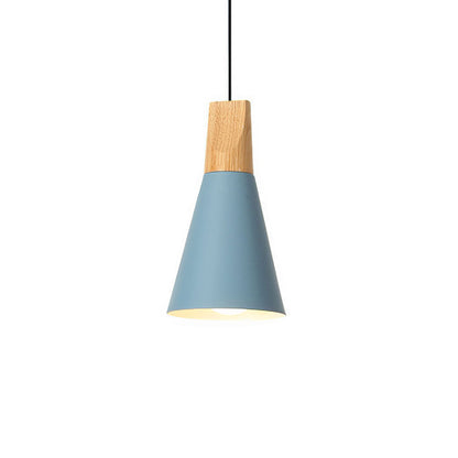 Hanglamp Scandinavisch met Houten Top en Conische Kap