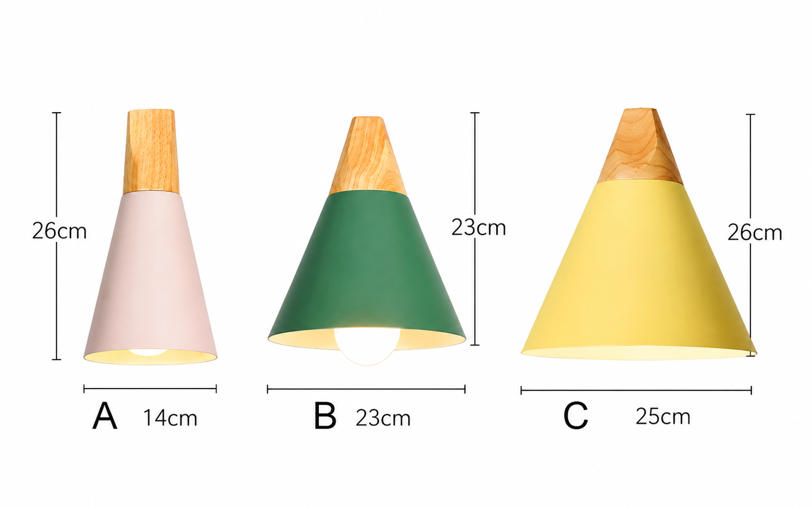 Hanglamp Scandinavisch met Houten Top en Conische Kap