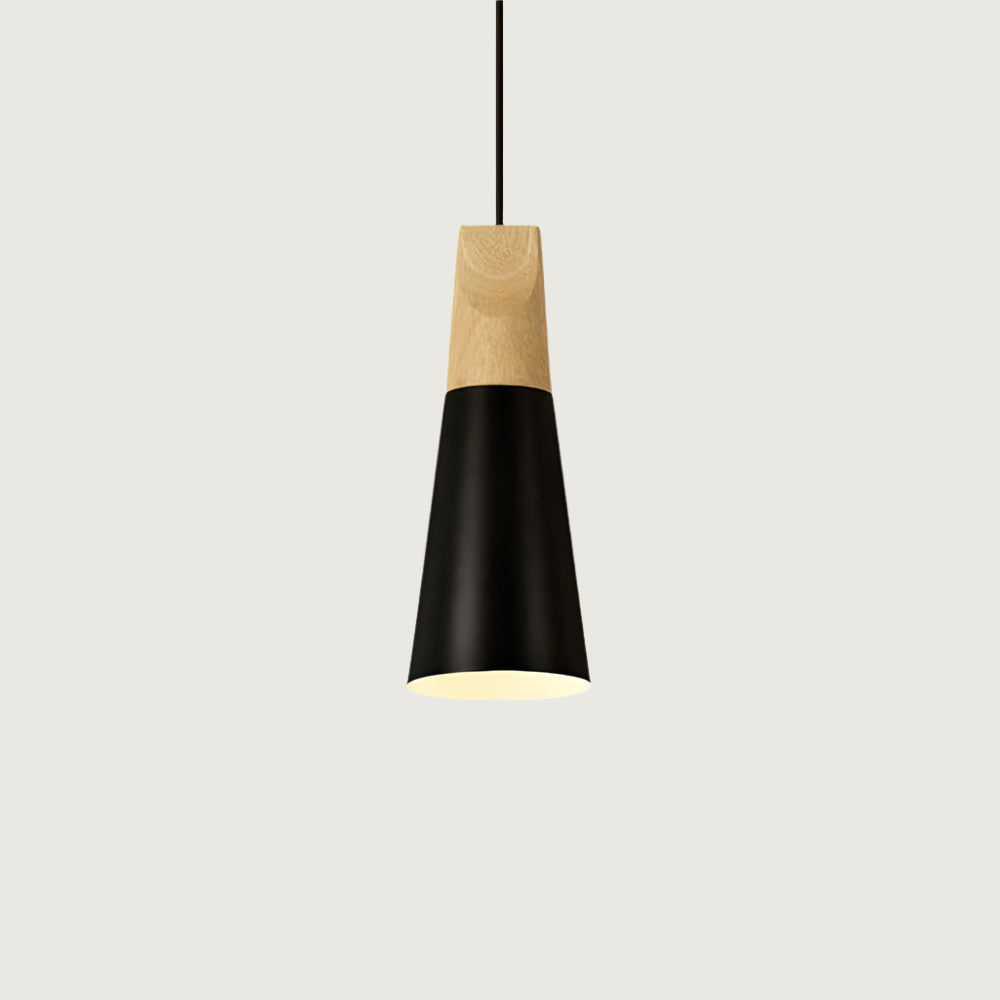 Hanglamp Scandinavisch met Houten Top en Conische Kap