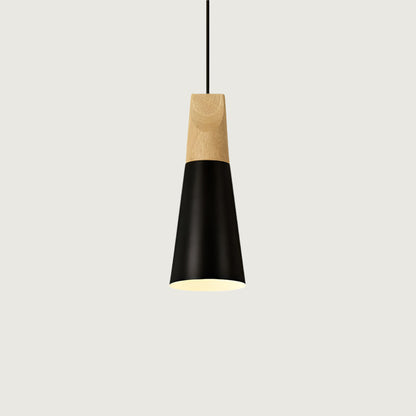 Hanglamp Scandinavisch met Houten Top en Conische Kap