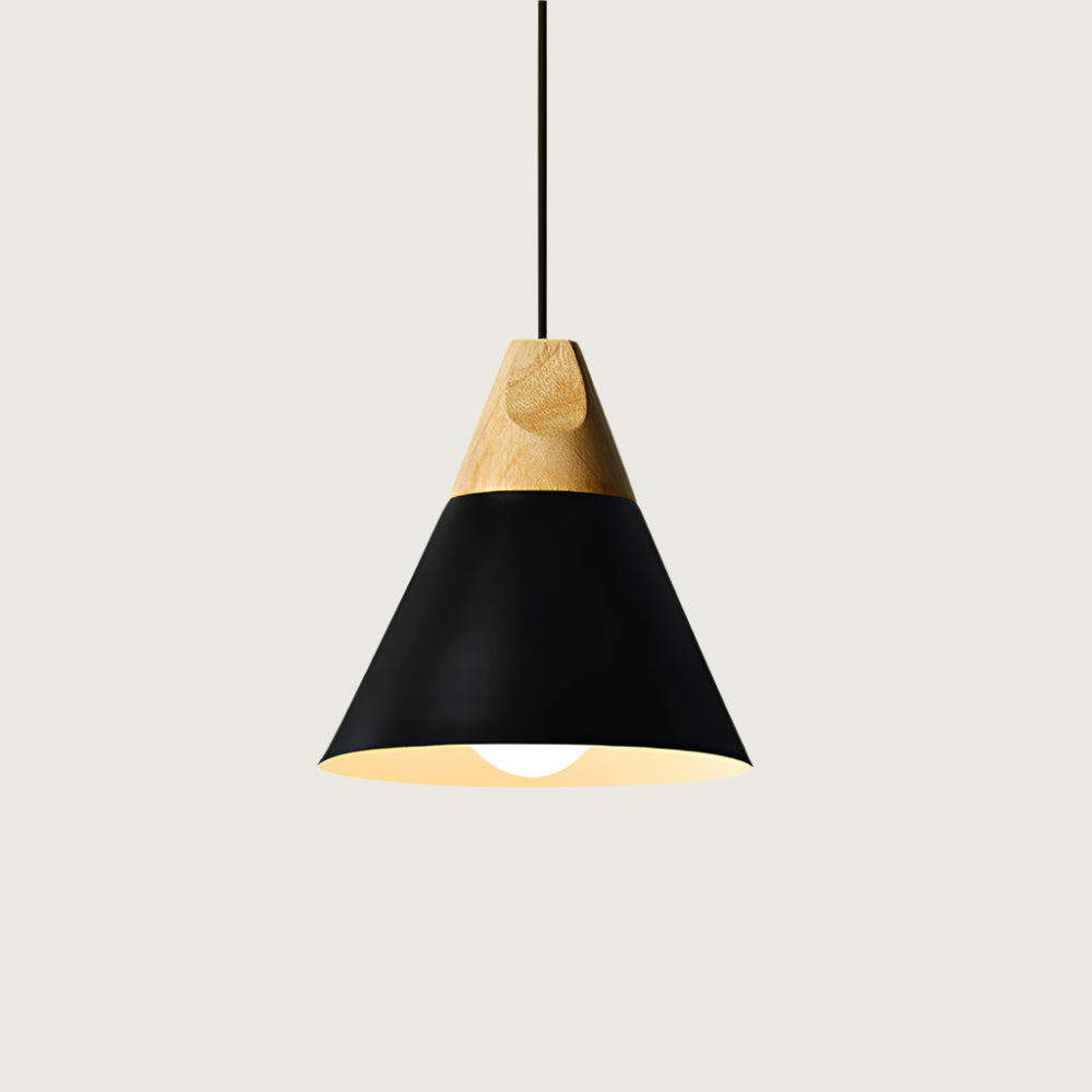 Hanglamp Scandinavisch met Houten Top en Conische Kap