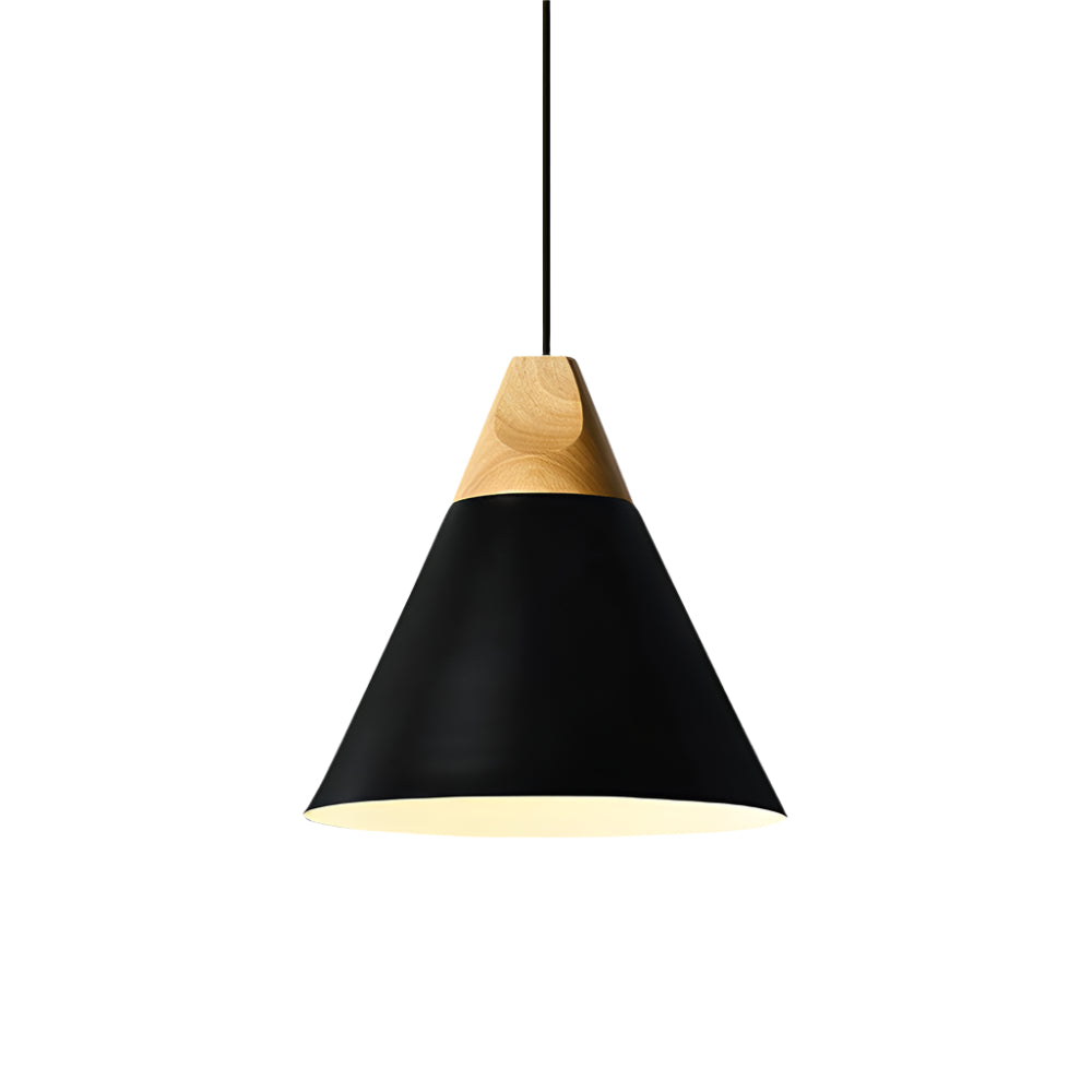 Hanglamp Scandinavisch met Houten Top en Conische Kap