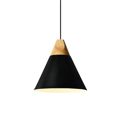 Hanglamp Scandinavisch met Houten Top en Conische Kap