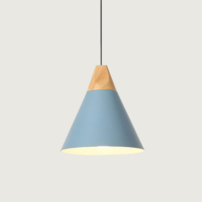 Hanglamp Scandinavisch met Houten Top en Conische Kap